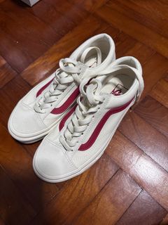 White old skool vans with red stripe on sale