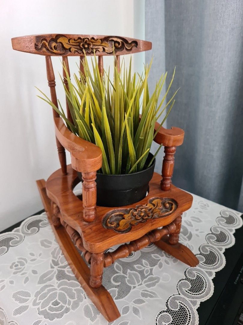 Vintage Wooden Rocking Chair Plant Stand, Furniture & Home Living, Home