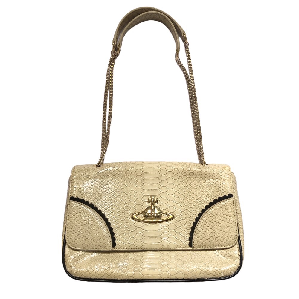 Vivienne Westwood Snakeskin Embossed Leather Frilly Orb Shoulder Bag on