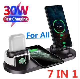 Wireless Charger Stand Pad for iPhone, Fast Charging Dock Station, Airpods Pro, iWatch, iPhone 14, 13, 12 Pro Max, 30W, 7 in 1