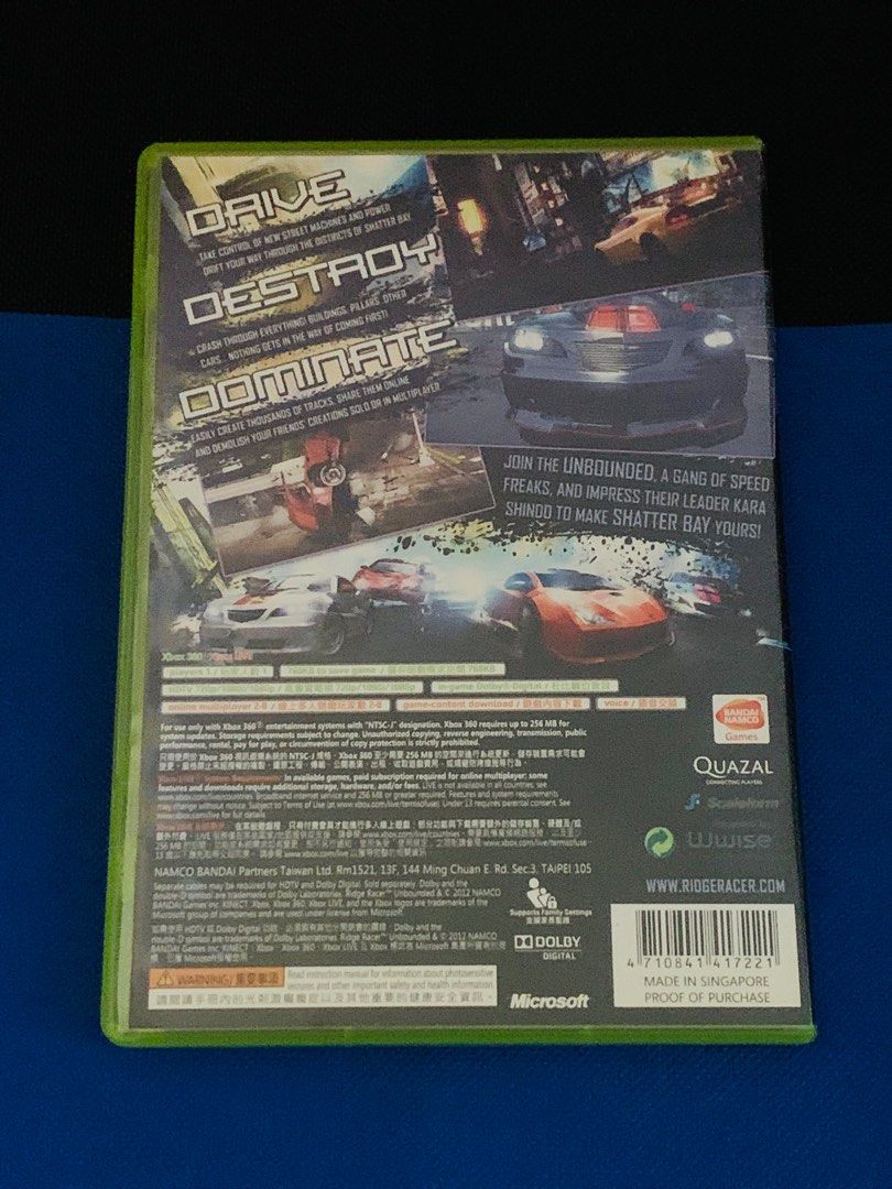 原裝正版Xbox360 Game～RIDGE RACER UNBOUNDED(TM), 興趣及遊戲, 玩具