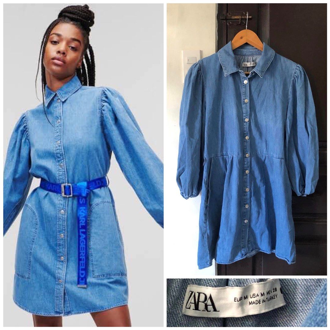 Zara denim dress long sleeve sale
