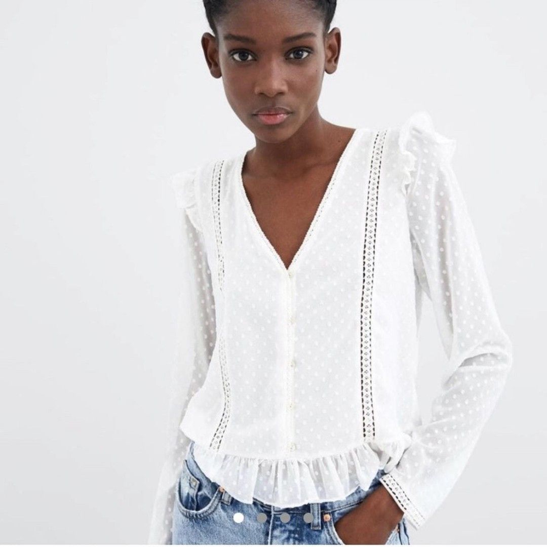 Zara white ruffle blouse discount