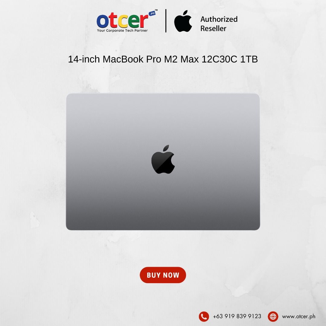 14‑inch MacBook Pro M2 Max 12C30C 1TB (Category: Laptops & Notebooks) located in Pasig City. Submitted by otcer.philippines (Listing ID 1234943828, Image 1). Description: Creativity unleashed. Experience the 14-inch MacBook Pro M2 Max 12C30C 1TB. Fuel your creativity for Php 192,990.00 at www.otcer.ph. For inquiries, dial +63 919 839 9123. #CreativityUnleashed #MacBookProM2MaxCreativity #OtcerPH.