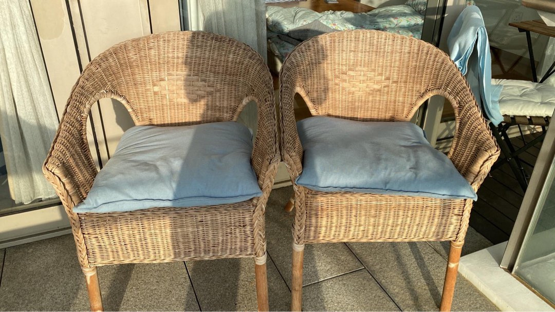 2 x Rattan chairs including pillows, Furniture & Home Living, Outdoor ...