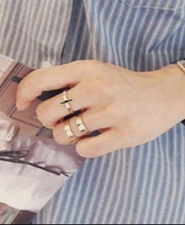 顯白型格金色開口戒指+尾戒 gold ring set