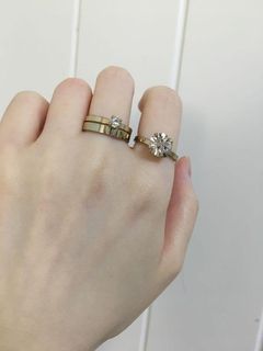 淡金色水鑽戒指三件套 light gold ring set 氣質顯白