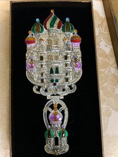 ⚜️ VASILY THE BLESSED Ornate Bejewelled Cloisonne Art Vintage Porcelain Enameled Metal Convertible Handheld and Folding Mirror