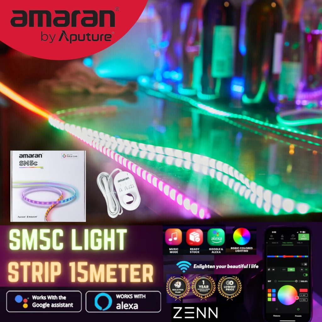 Aputure Amaran SM5c 16.4ft RGB Smart Pixel Strip Light for Photo and ...