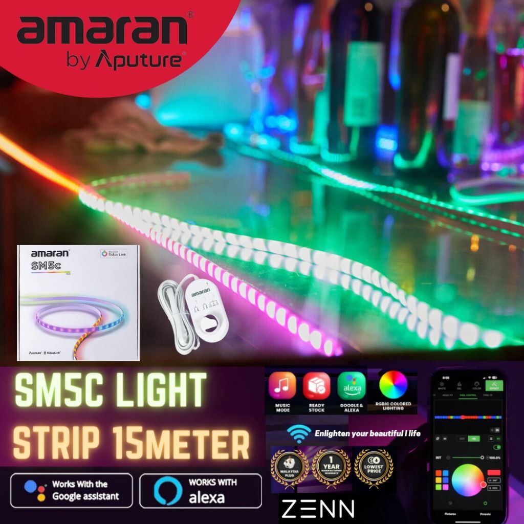 Aputure Amaran SM5c 16.4ft RGB Smart Pixel Strip Light for Photo and