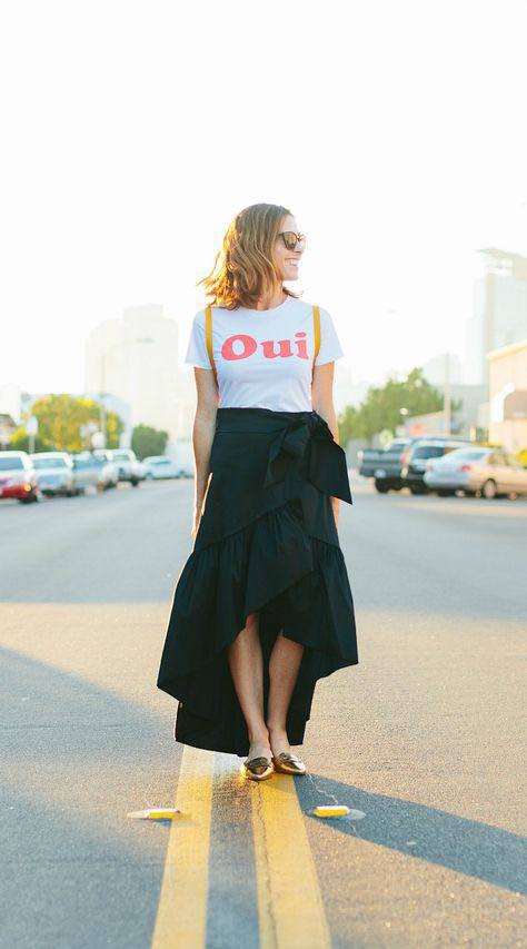 Black envelope top skirt outfit