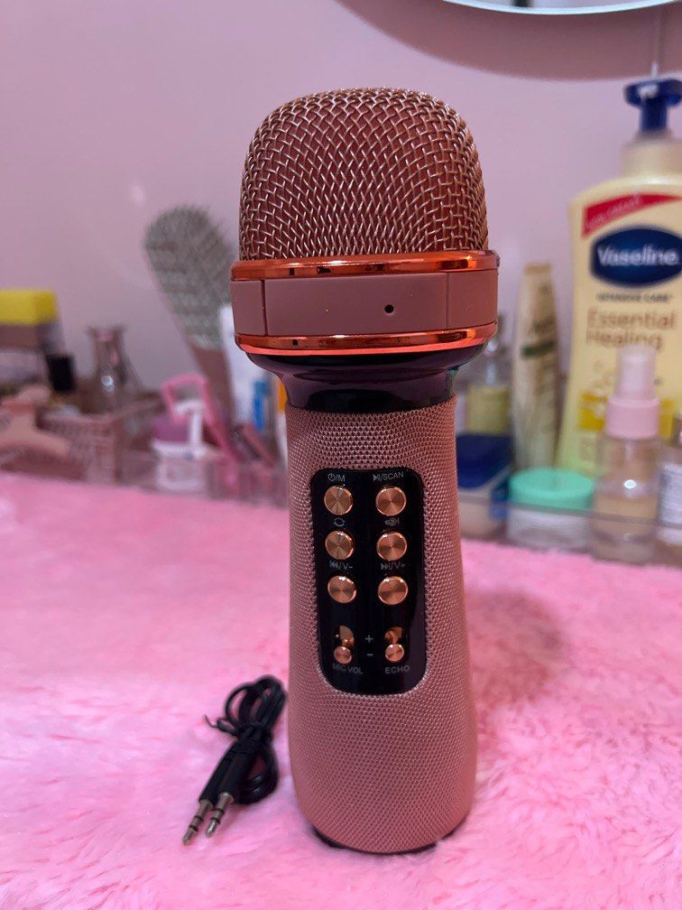 Bluetooth handheld microphone karaoke PINK on Carousell