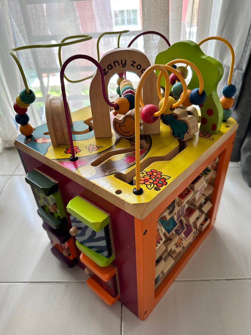 B.toys Zany Zoo Solid Wood Activity Cube, Babies & Kids, Infant