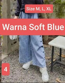 Celana kulot Love Import,  warna Soft Blue  ada size M, L, XL.  Dari harga Rp. 1 juta, diskon besar-besaran menjadi Rp. 66.000, NEW