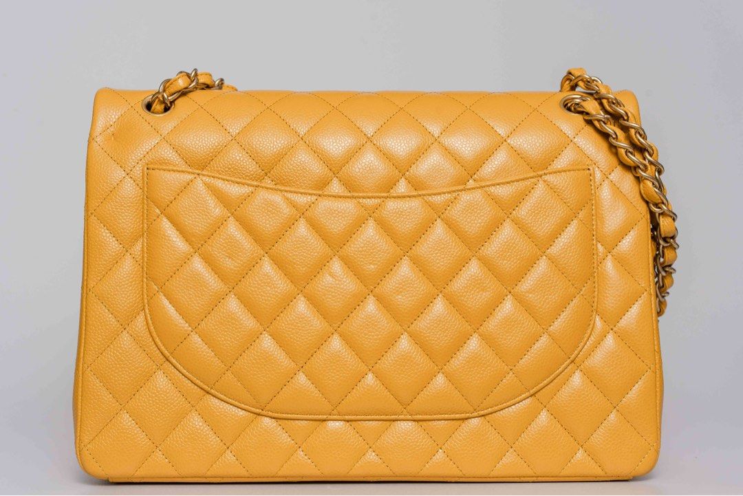 Chanel Maxi Caviar double flap GHW (in mustard yellow)