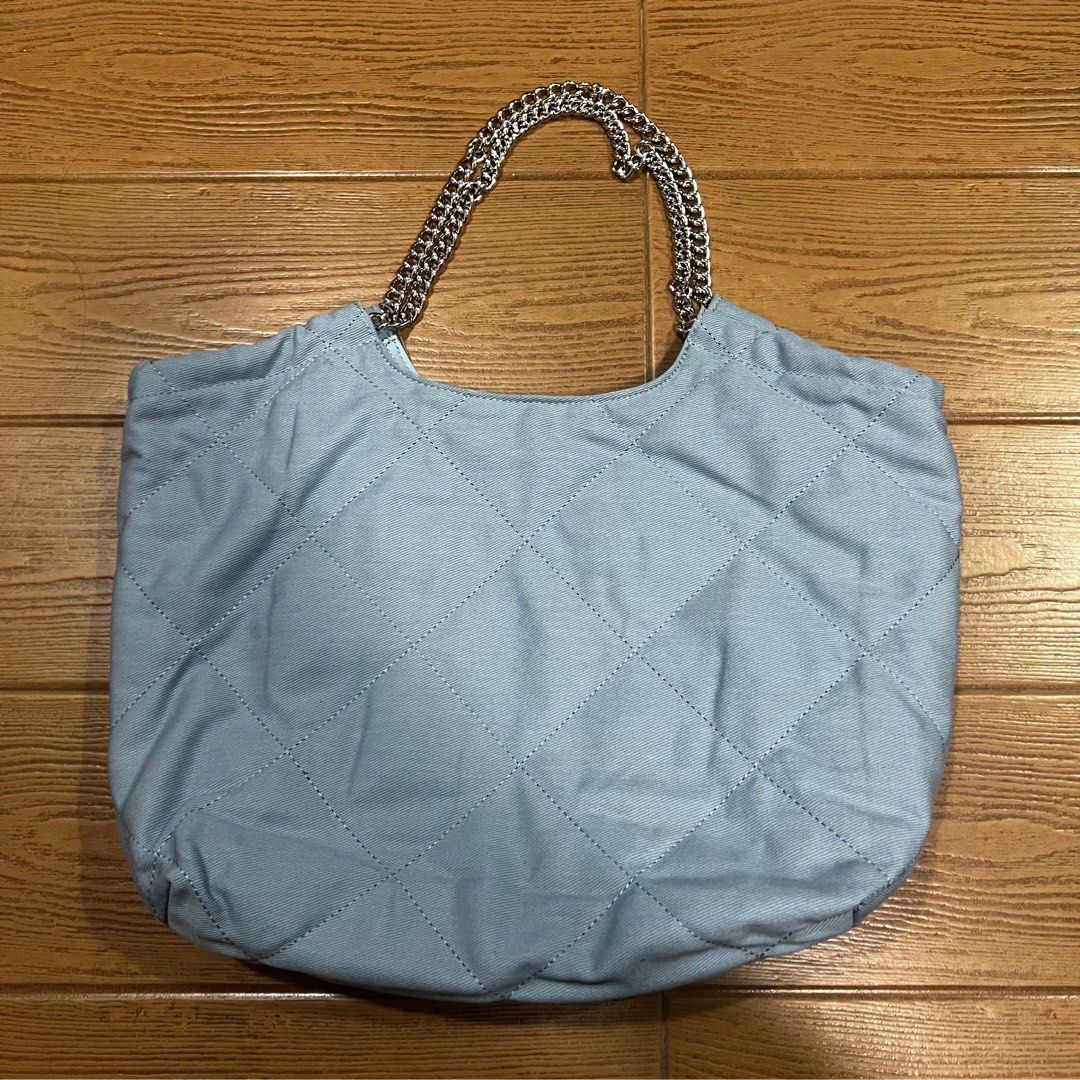 Braided Handle Denim Tote Bag - Light Blue