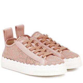 Chloe 粉色蕾絲帆布鞋 36號
