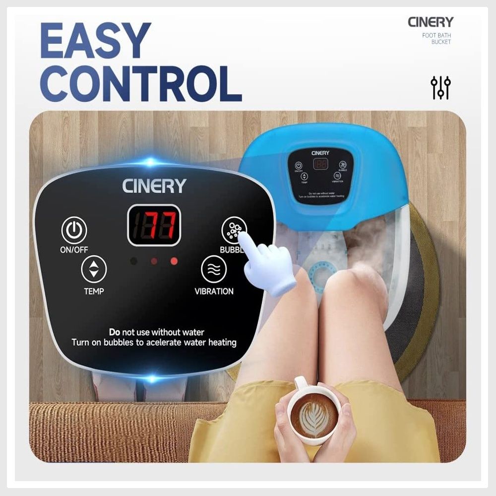 Cinery Foot Spa Bath Massager with Heat Bubbles Vibration and