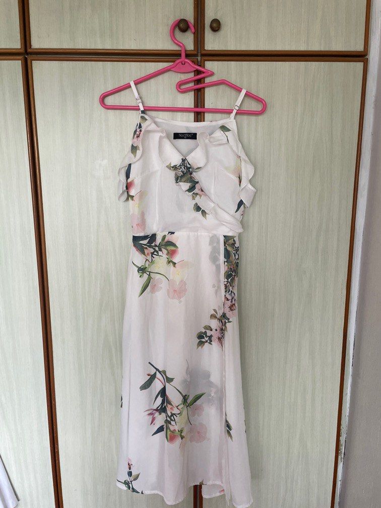 Cold shoulder white Floral Midi Dress Women s Fashion Dresses