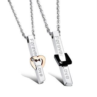 Couple Set Forever Love Long Bar Stainless Steel Men Women Necklace CPNE-23