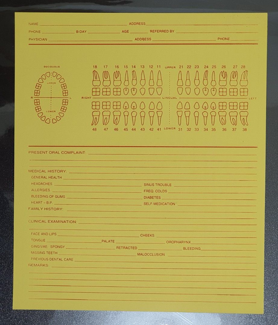 Dental Patient Record Card (Assorted Colors) on Carousell