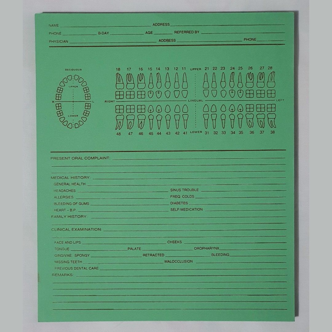 Dental patient record card green health nutrition medical