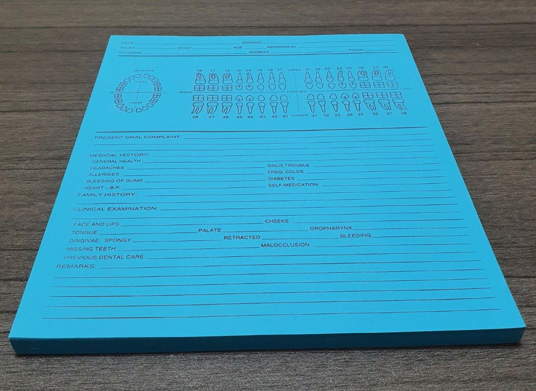 Dental patient record card light blue health nutrition medical