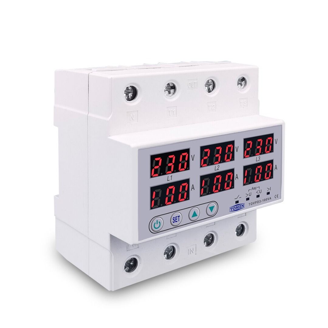 AC230-300V Power Meter 3 Fase DIN Rail Voltmeter Ampèremeter Automatische Overspanning Overstroombeveiliging Digitale 3 Fase Energiemeter (63A