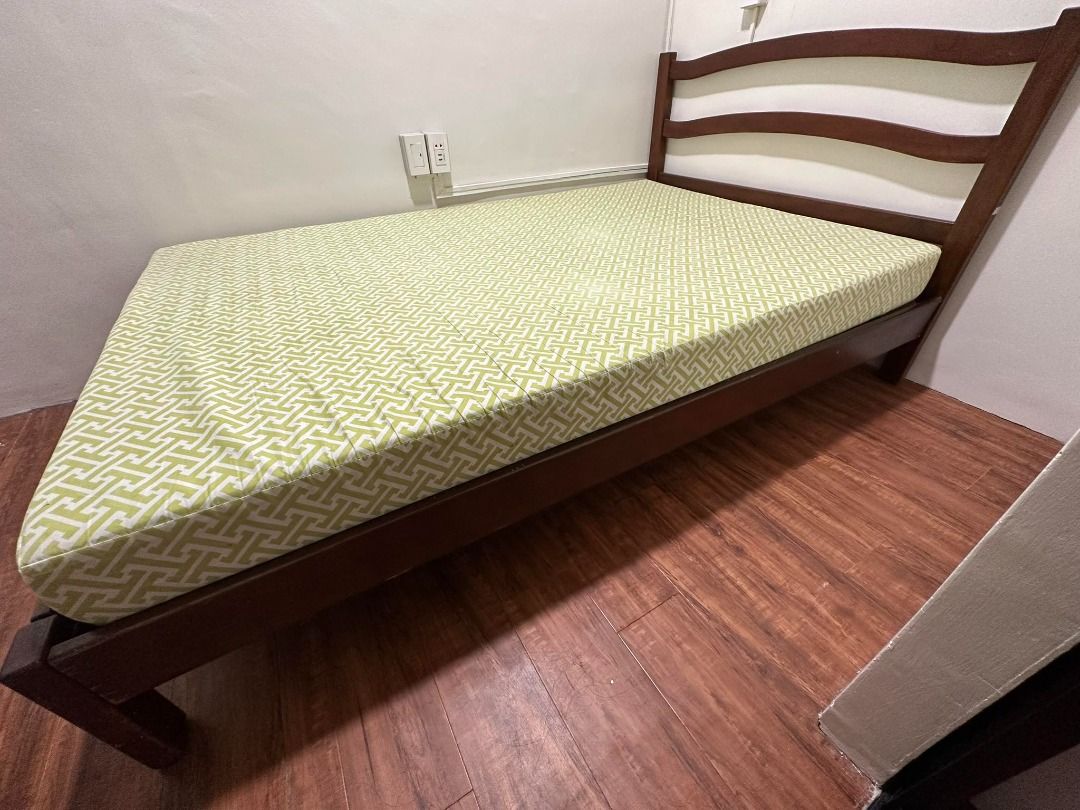 Double Size Bed Frame (Malaysian Wood) w/ Mandaue Mattress on Carousell