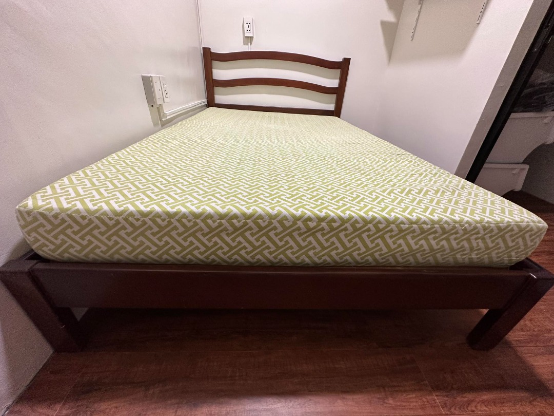 Double Size Bed Frame (Malaysian Wood) w/ Mandaue Mattress on Carousell
