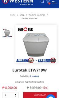 Eurotek Twin Tub Washing Machine 7.0KG