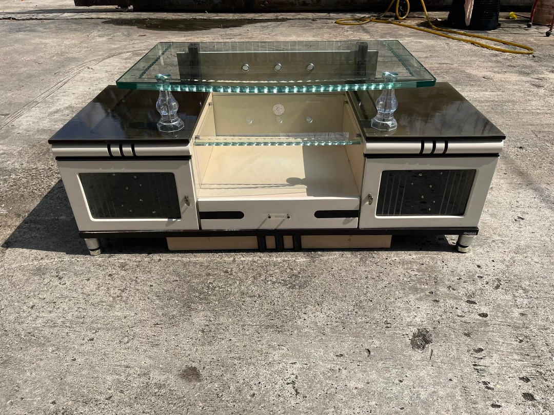 Glass Top TV Rack Console Drawer Rack Shelves, Furniture & Home