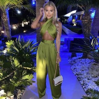 Green apple satin top & pants set