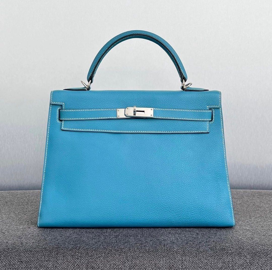 HERMES KELLY 28 STAMP H BLUE JEAN, Luxury, Bags & Wallets on Carousell