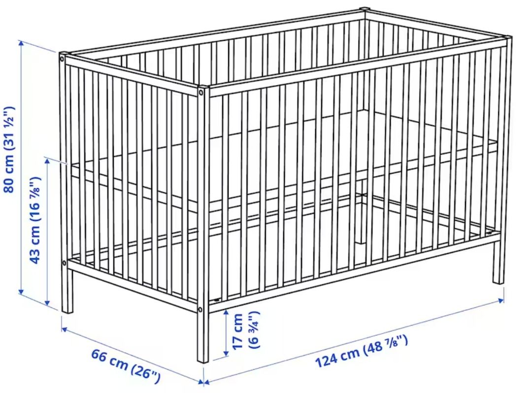 IKEA cot/crib painted with beautiful highend paints in yellow and gray