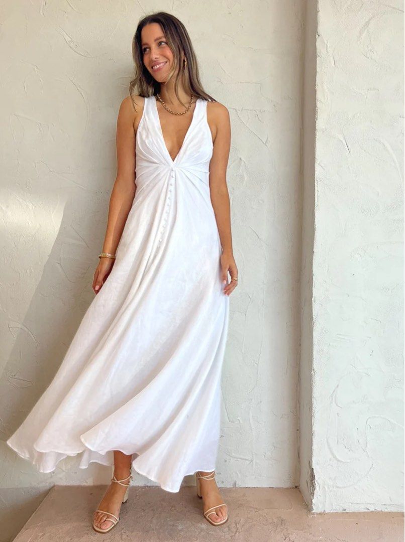 White maxi discount dress linen