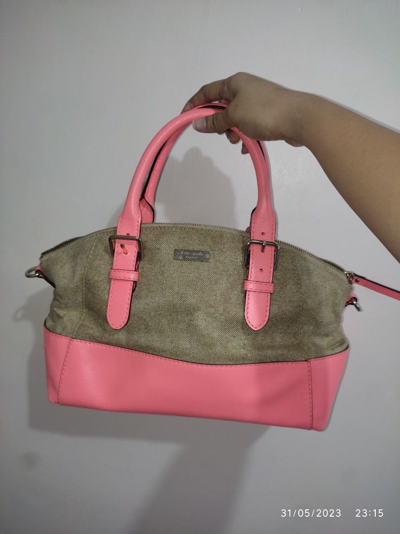 KATE SPADE Charlotte St Sloan Coral Sand Leather Canvas Satchel Bag PXRU4209 Luxury Bags Wallets on Carousell