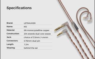 Letshuoer M3 IEM Cable 3.5mm 2 pin