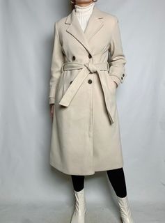 AVAILABLE- Light nude wool coat, Belted wool coat, Pettite size wool coat • Please read first the description below