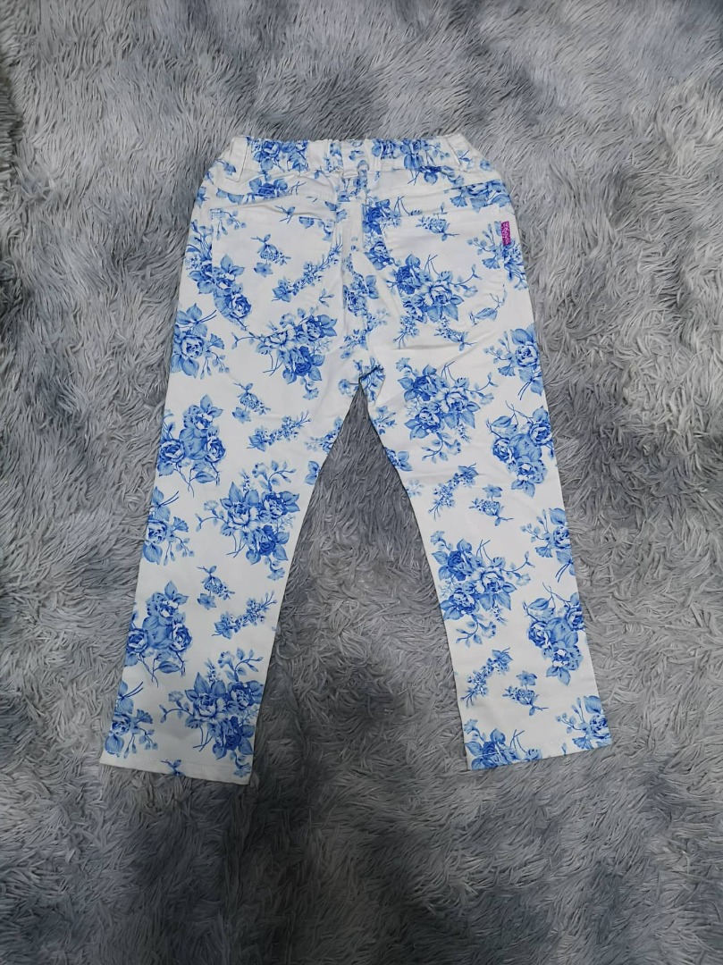 Little White Blue Floral Pants on Carousell
