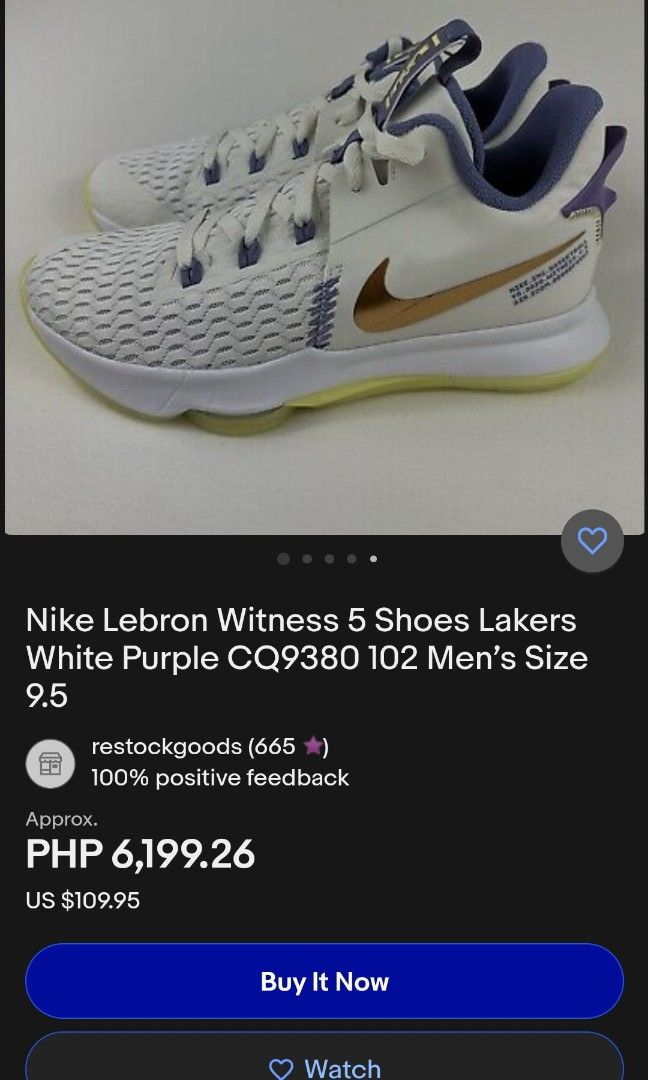 Mens Nike LeBron Witness 5 Lakers Shoes Sneakers Black Purple CQ9380-003  Size 11