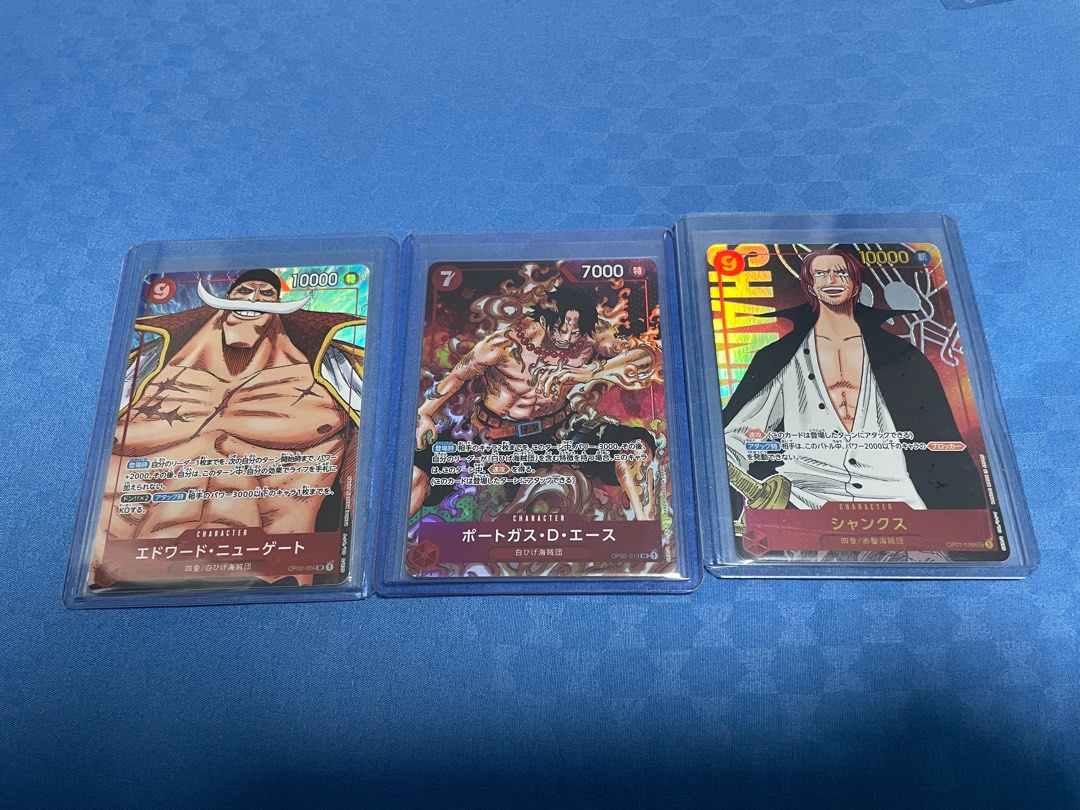 One Piece TCG OP1 & OP2 Shanks PSEC, Ace AA, Whitebeard AA SR, Hobbies & Toys, Toys & Games on