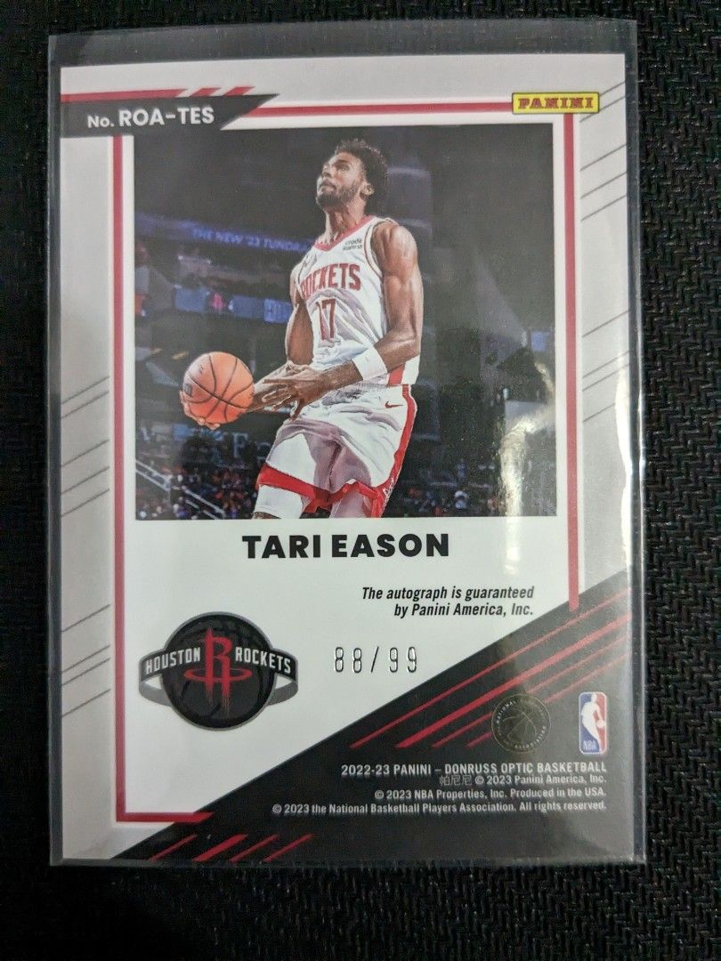 Panini NBA auto card Rocket Rookie Tari Eason /99, 興趣及遊戲