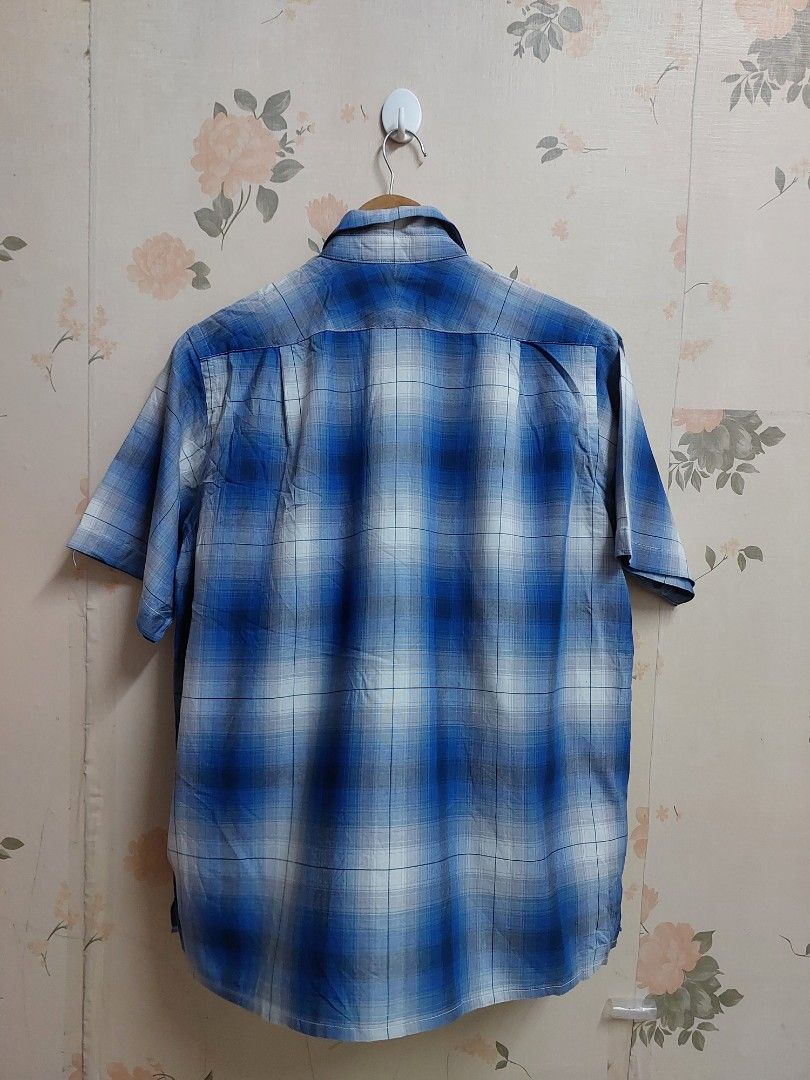 XL 60s Ombre plaid rayon shirt Blue base