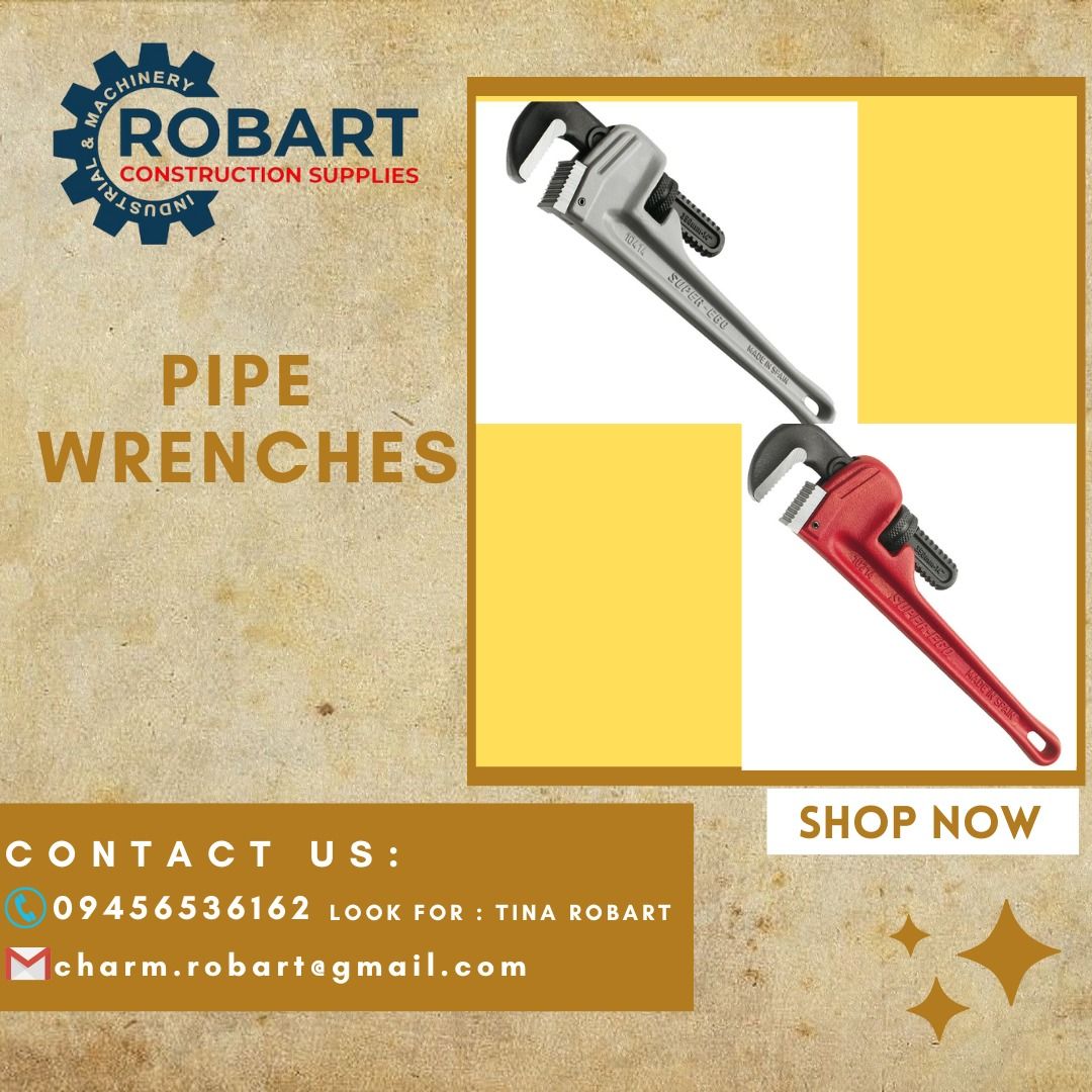 PIPE WRENCHES (Category: Construction Tools & Equipment) located in Manila. Submitted by tina.sales (Listing ID 1234855795, Image 1). Description: PIPE WRENCHES 1020800 PRICE : 1,500.00 1021000 PRICE : 1,830.00 1021200 PRICE : 2,100.00 1021400 PRICE : 2,500.00 1021800 PRICE : 3,500.00 1022400 PRICE : 5,600.00 1023600 PRICE : 12,000.00 1024800 PRICE : 24,200.00 ALUMINUM 1041000 PRICE : 2,750.00 1041400 PRICE : 3,600.00 1041800 PRICE : 4,500.00 104