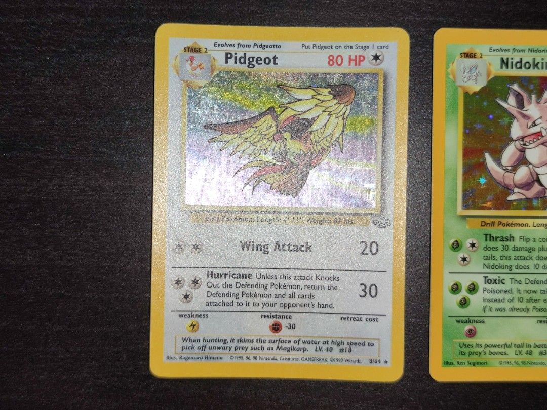 Pokemon Pidgeot 8/64 Jungle & Nidoking 11/102 Base Set, Hobbies & Toys,  Toys & Games on Carousell