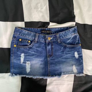ripped mini denim skirt