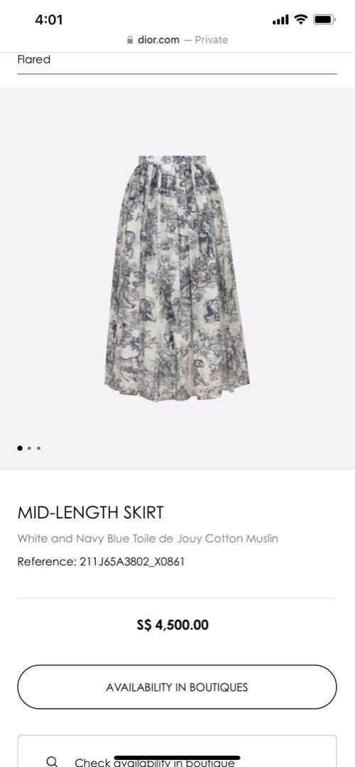 Dior - Mid-Length Skirt White and Navy Blue Toile de Jouy Cotton Muslin - Size 36 - Women