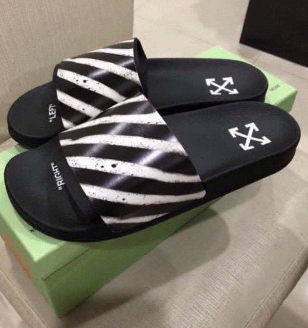 Off white striped slides new arrivals