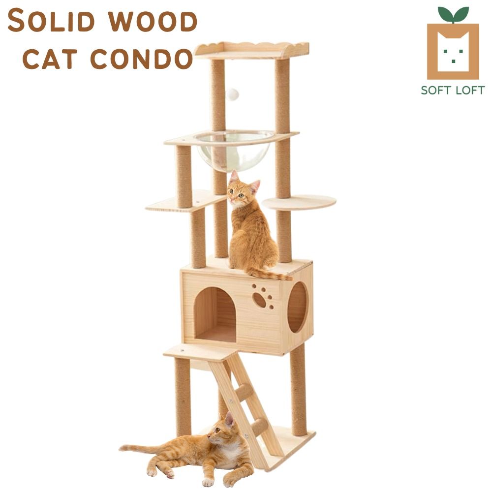 SG SELLER Cat Condo Cat Tower large Cat Tree Wooden Condo Multi level Cat Condo Cats Playhouse Deluxe Cat Condo
